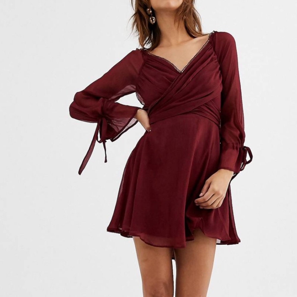 NWT Wine mini dress w/ wrap waist